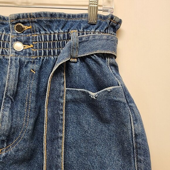 Zara Short Size 6 Women’s Paperbag Tie Waist Large Pockets Cotton Blue - Picture 6 of 9